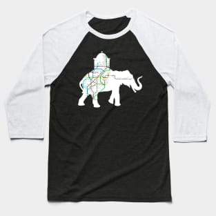 Indian Elephant cut from Mumbai Subway Map Baseball T-Shirt